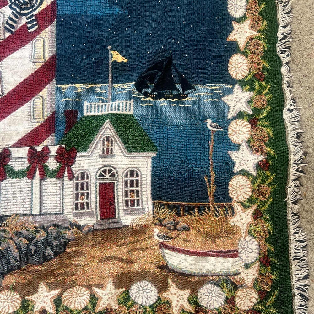 VNTG Santa Reindeer Christmas Light House Tapestry Blanket Country Southwestern‎ - Picture 7 of 10